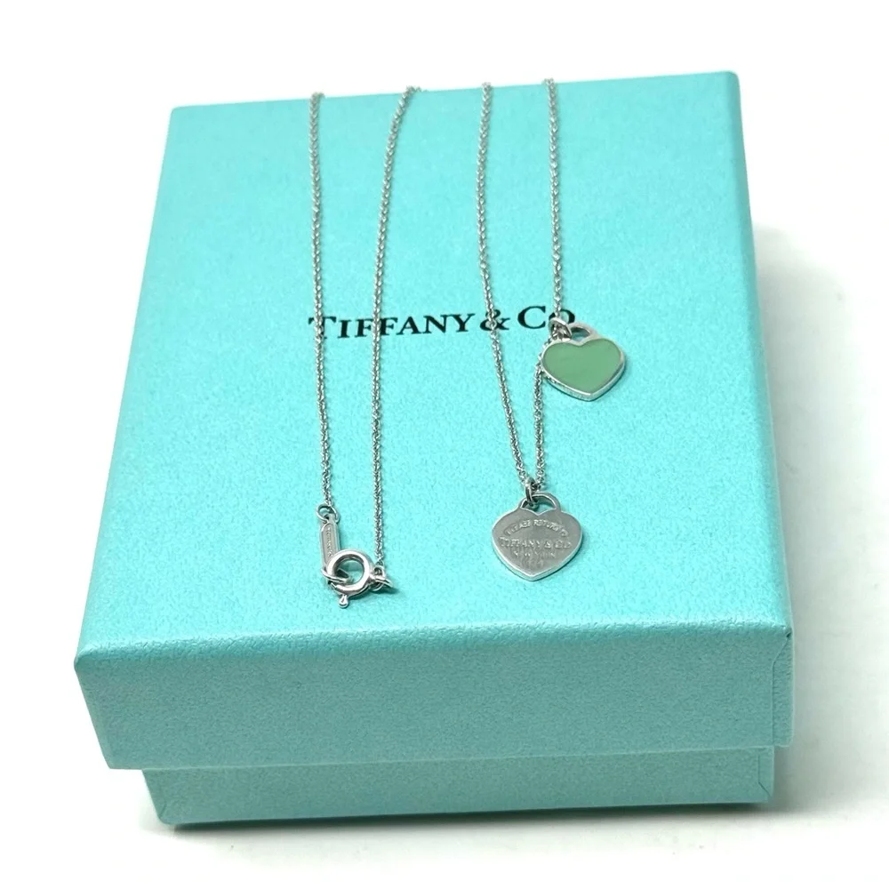 Authentic Tiffany & CO. Return To Enamel Blue Mini Double Heart Necklace. - Picture 9 of 14